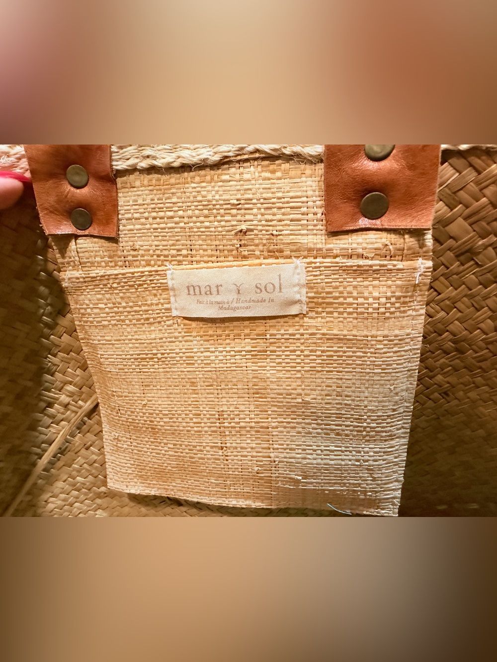 Mar Y Sol Collins striped seagrass pom pom tote - Picture 10 of 11